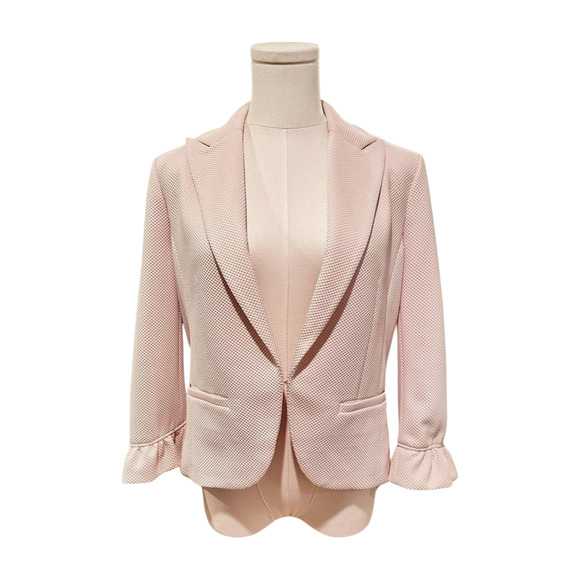 Amanda + Chelsea Light Pink Ruffle 3/4 Sleeve Textured Stretch Blazer Size 6 - Picture 1 of 11